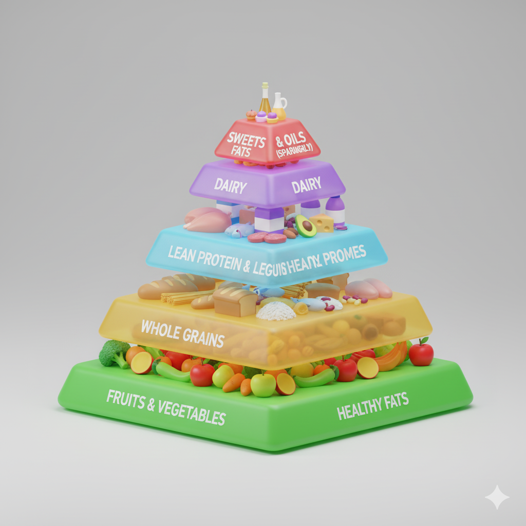 3D illustration of a food pyramid
